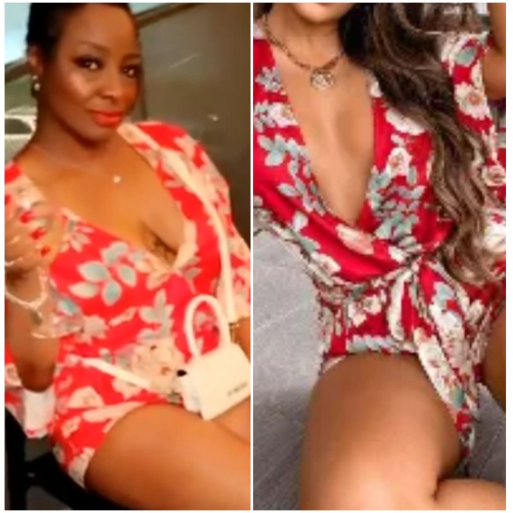 FLORAL ROMPER W/PLUNGING NECK LINE & BLET